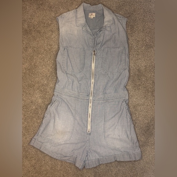 Ag Adriano Goldschmied Pants - AG Adriano Goldschmied Rochelle Blue White Striped Chambray Romper M